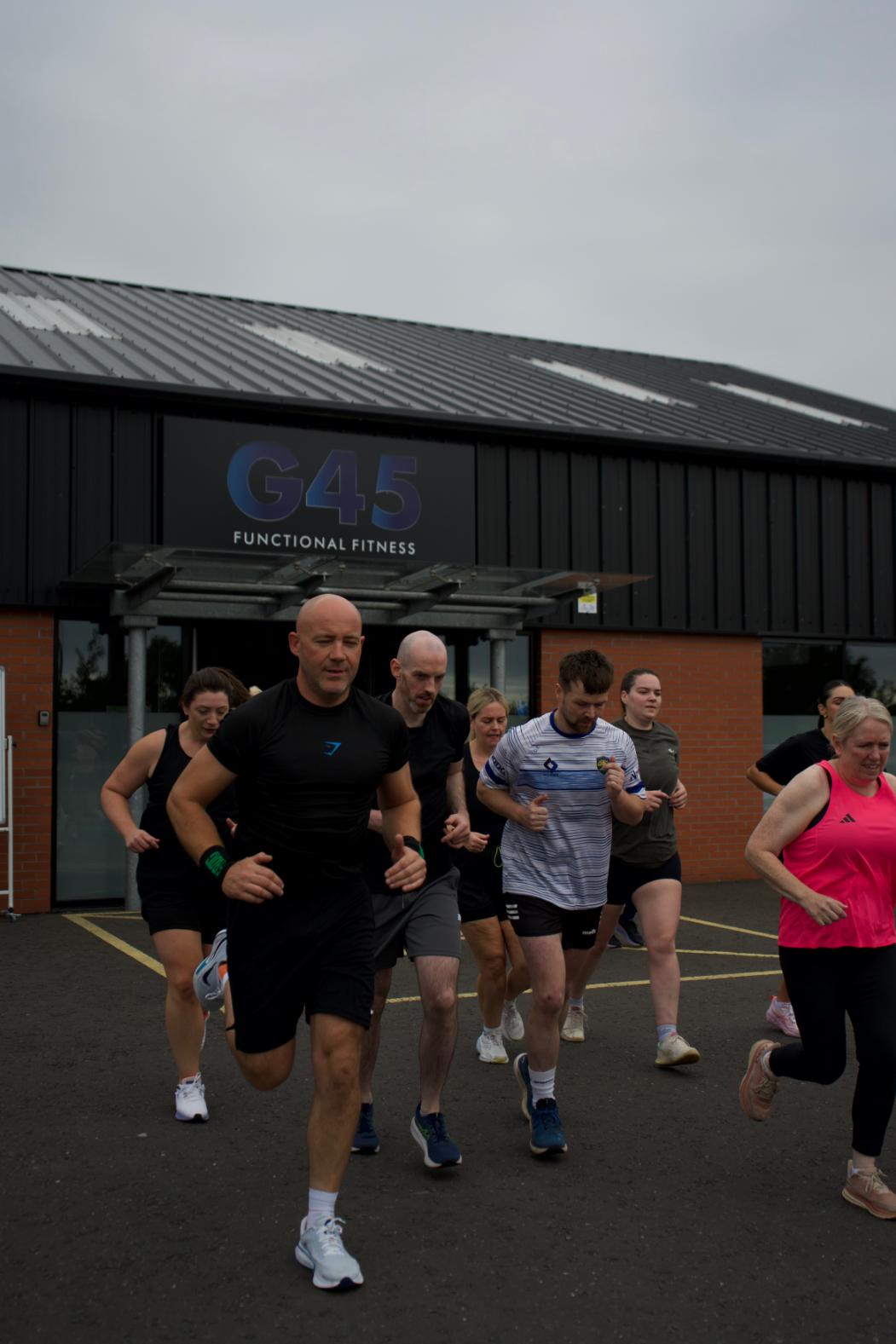 Members running out of the G45 building during conditioning